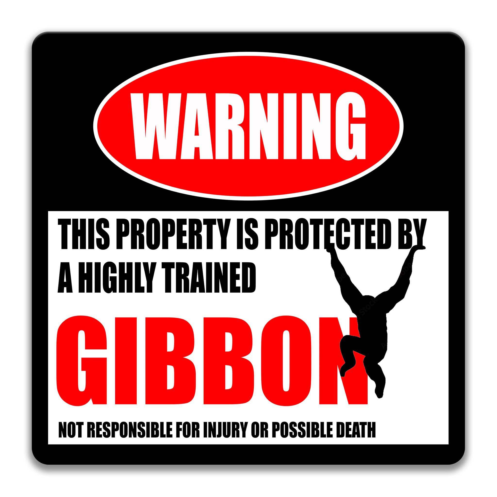 Gibbon Metal Sign, Gibbon Warning, Ape, Chimpanzee, Gorilla, Monkey, Orangutan, Primate