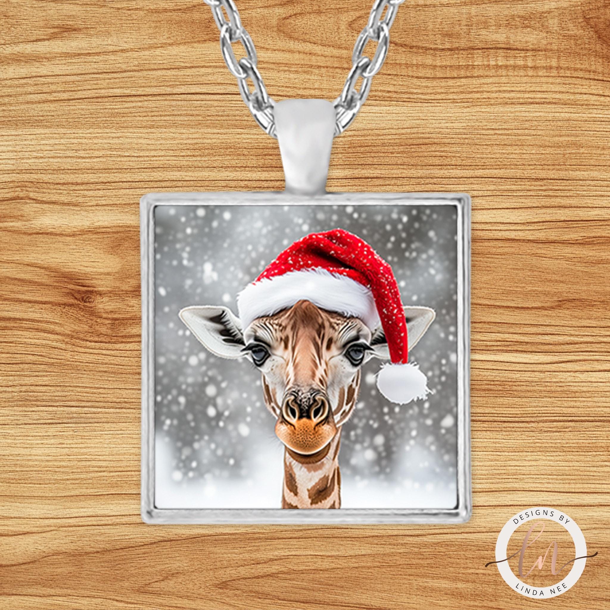 Giraffe Necklace - Cute Santa Giraffe Christmas Pendant