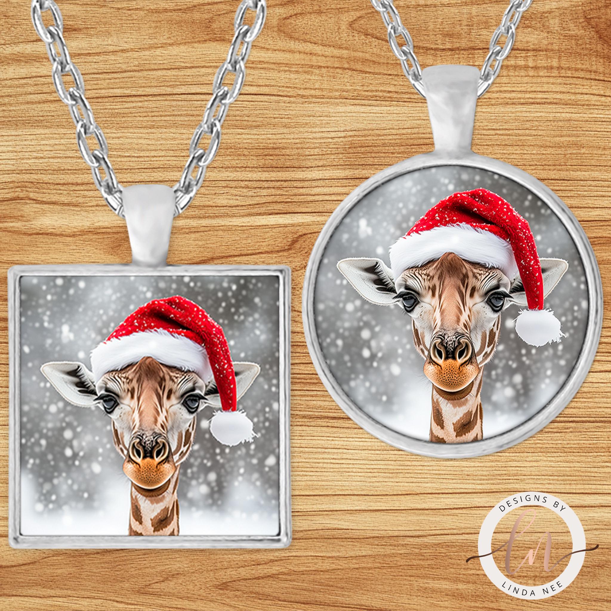 Giraffe Necklace - Cute Santa Giraffe Christmas Pendant