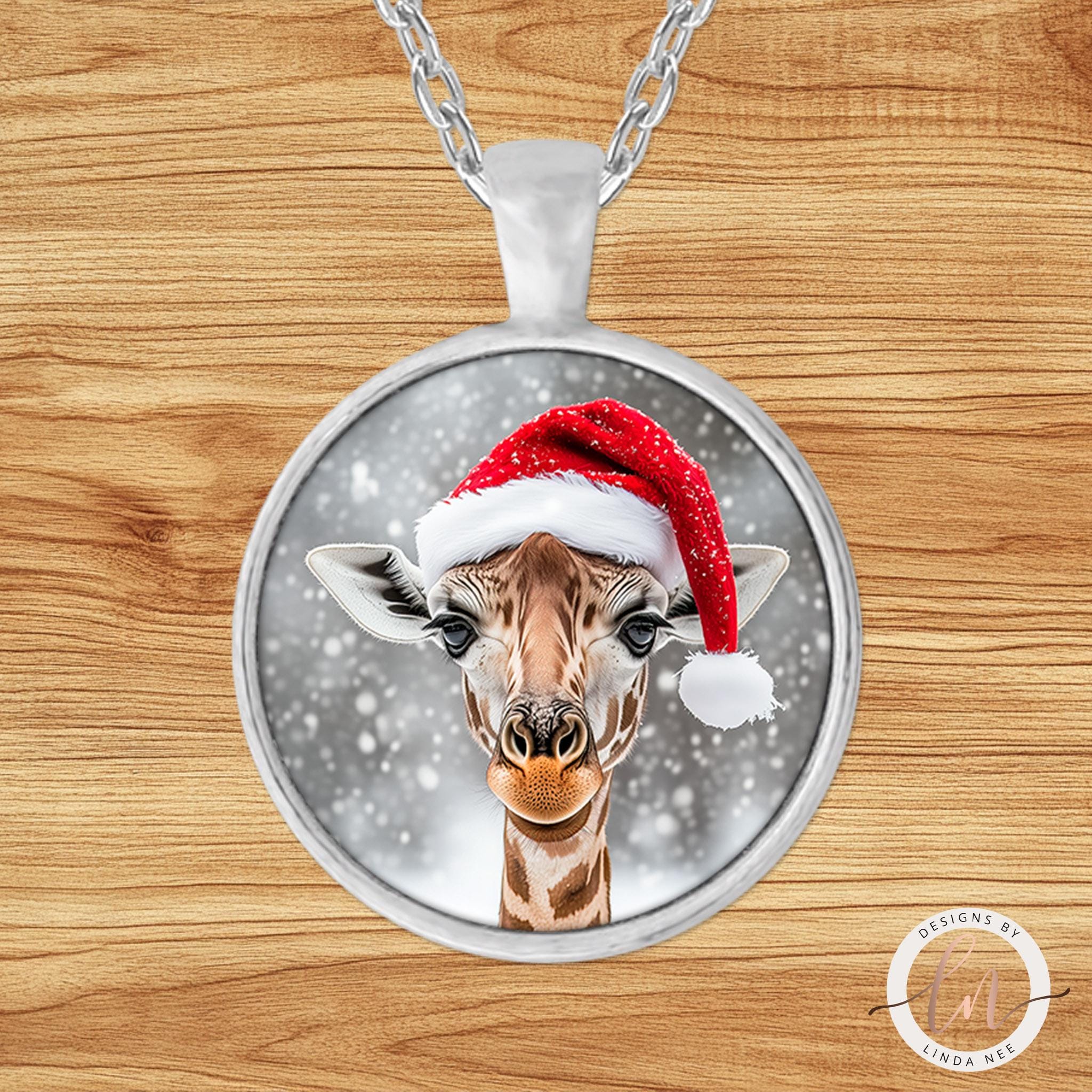 Giraffe Necklace - Cute Santa Giraffe Christmas Pendant