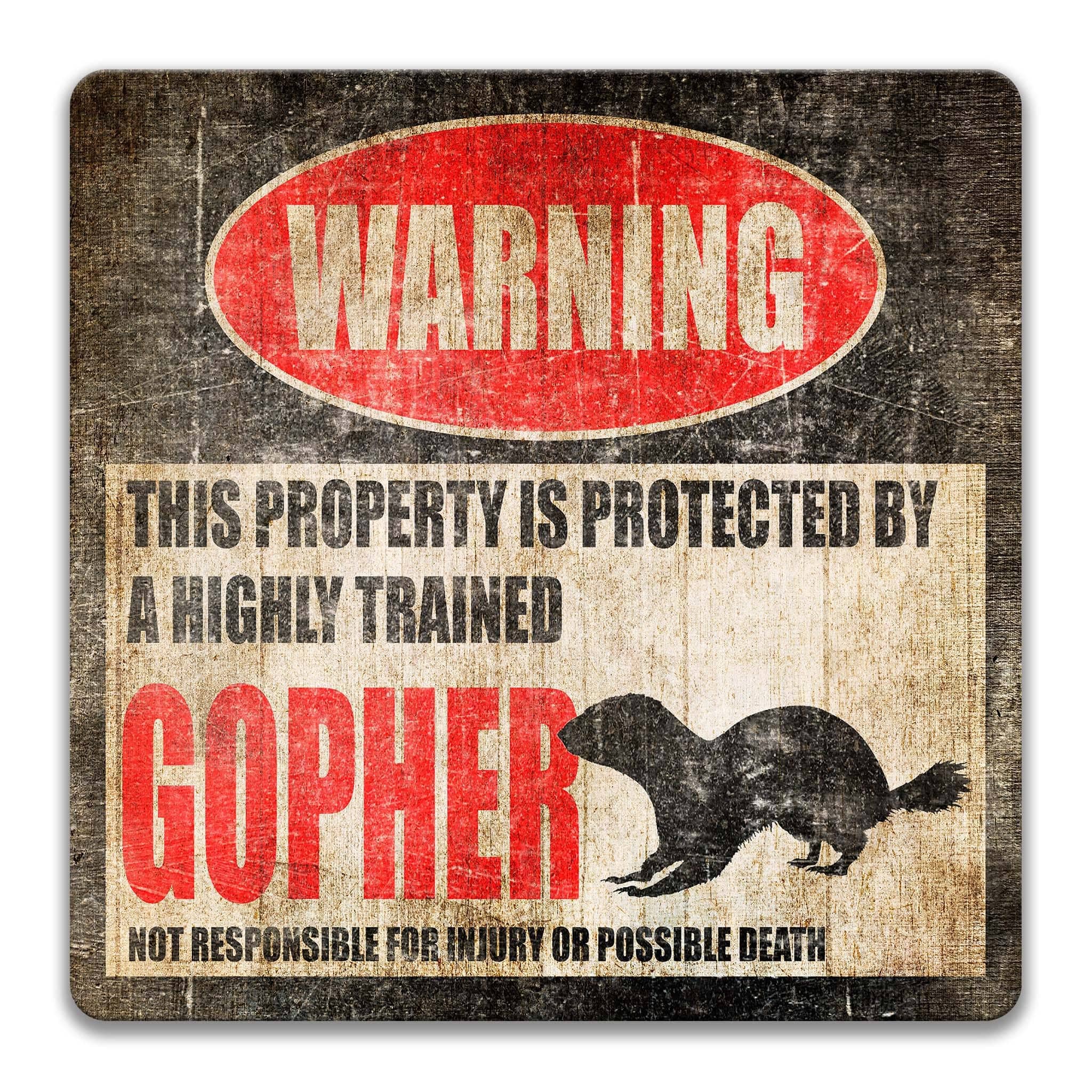 Gopher Metal Sign, Gopher Warning, Funny Groundhog Decor, Woodchuck