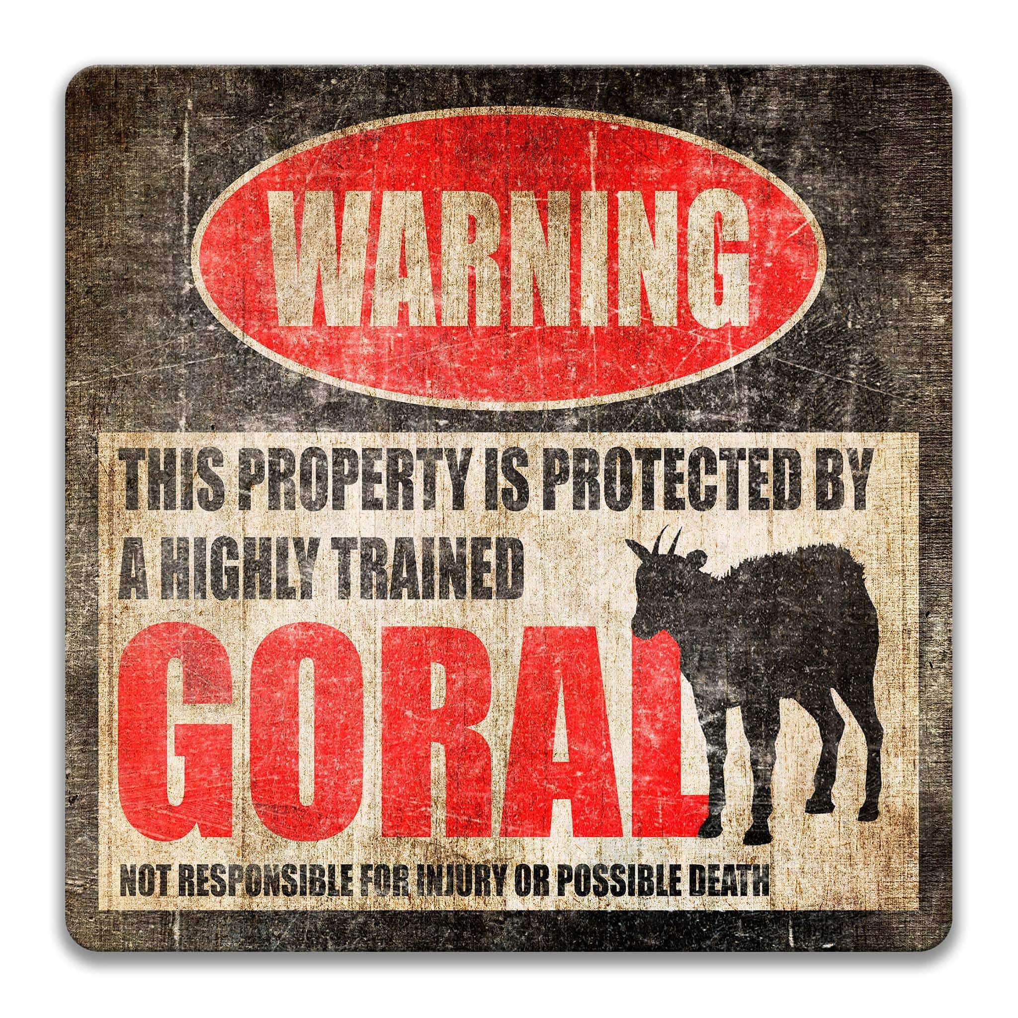 Goral Metal Sign, Goral Warning, Alpine Ibex, Mountain Goat, Wild Goat, Goat Antelope