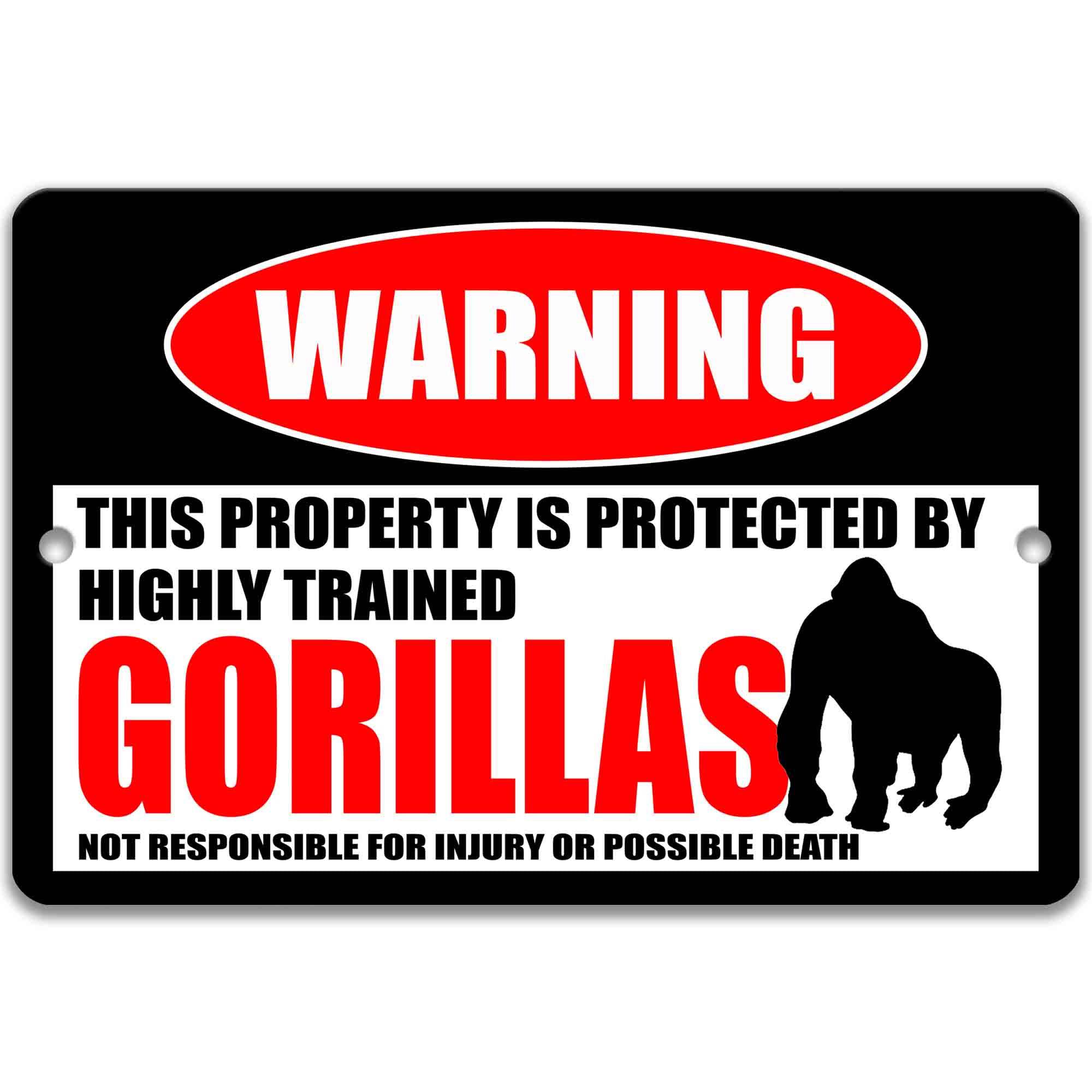 Gorillas Metal Sign Yard Decor - Warning with Humorous Twist