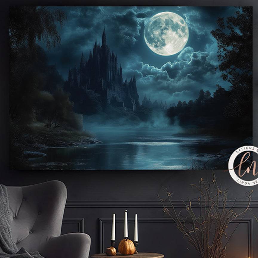 Gothic Castle Moonlit Night - Art Print on Metal or Paper