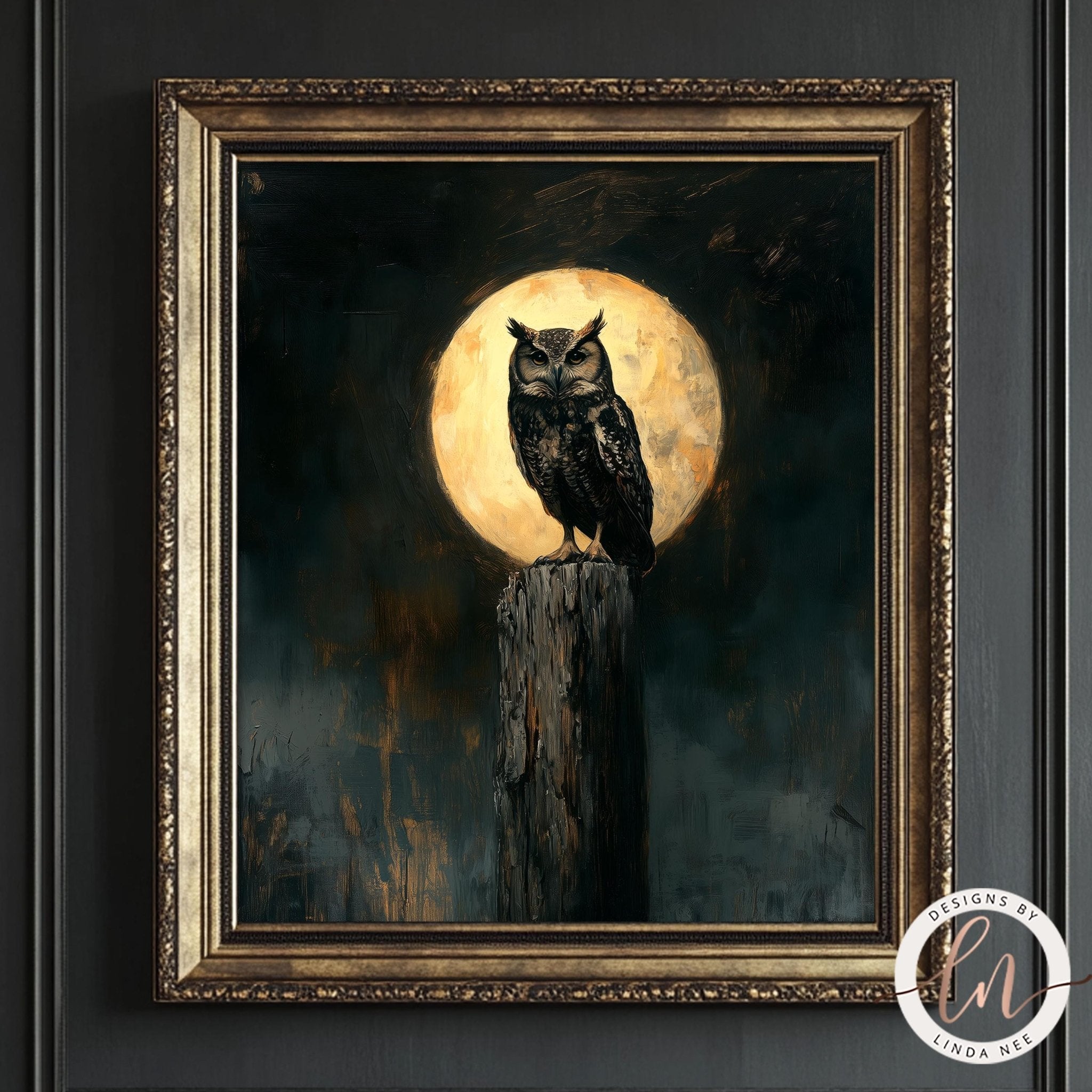 Gothic Owl Full Moon Art