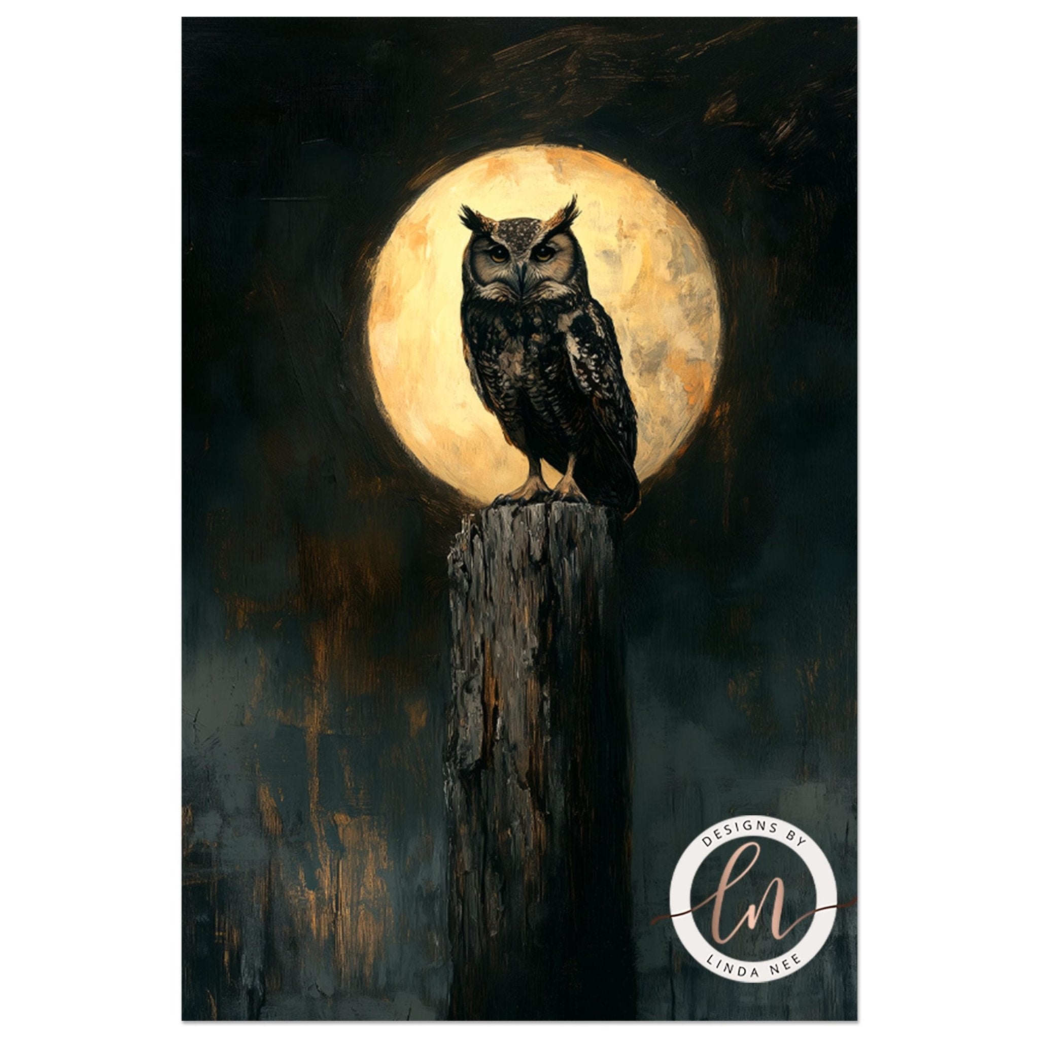 Gothic Owl Full Moon Art