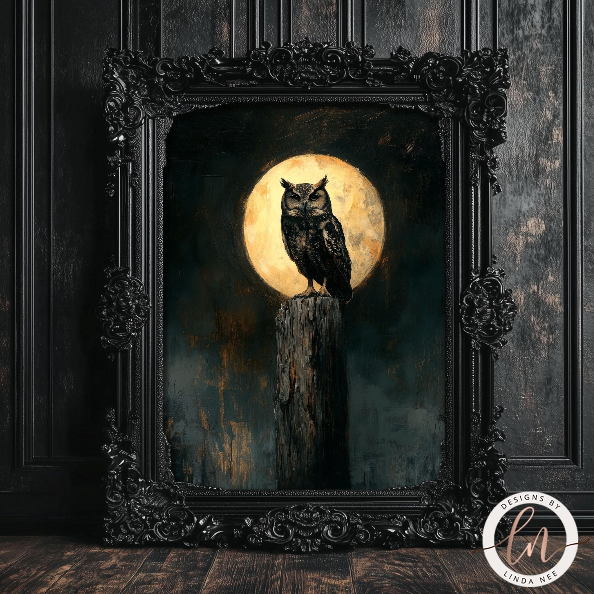 Gothic Owl Full Moon Art