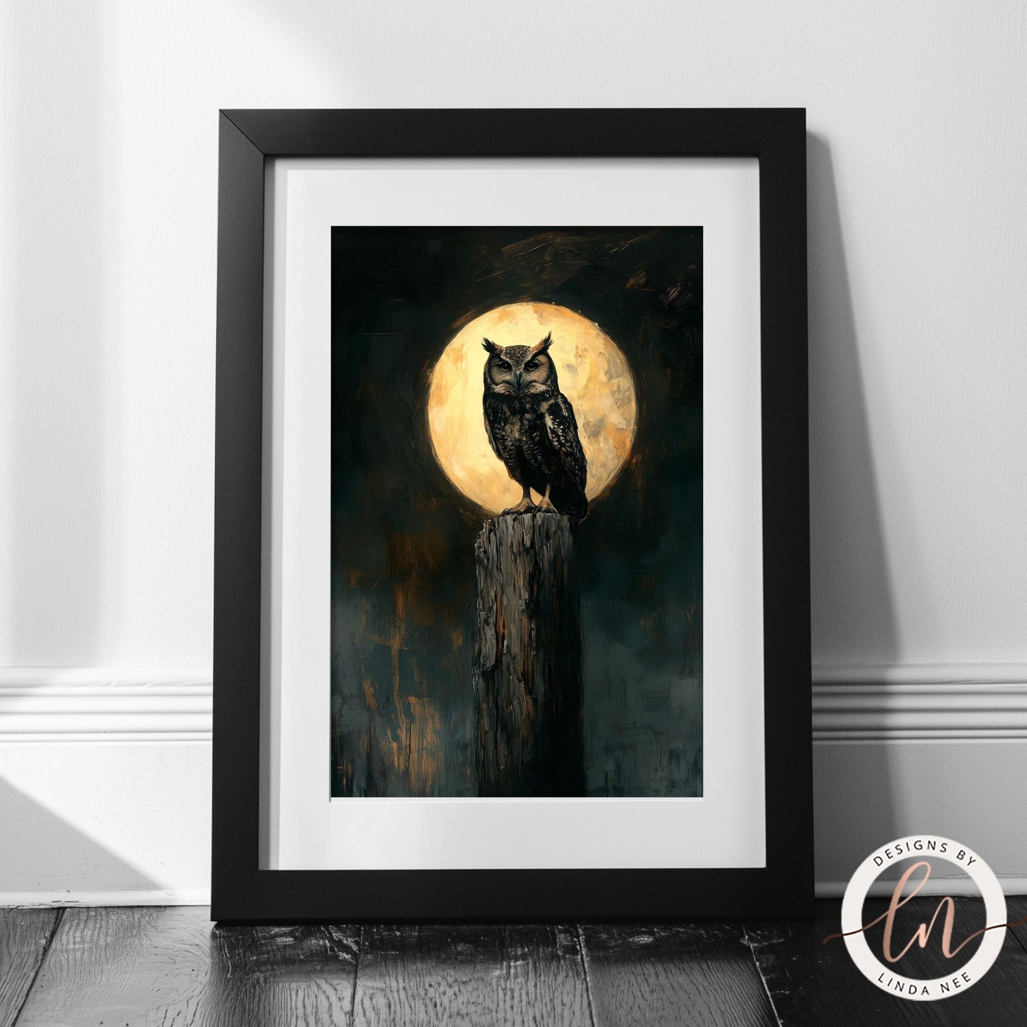 Gothic Owl Full Moon Art