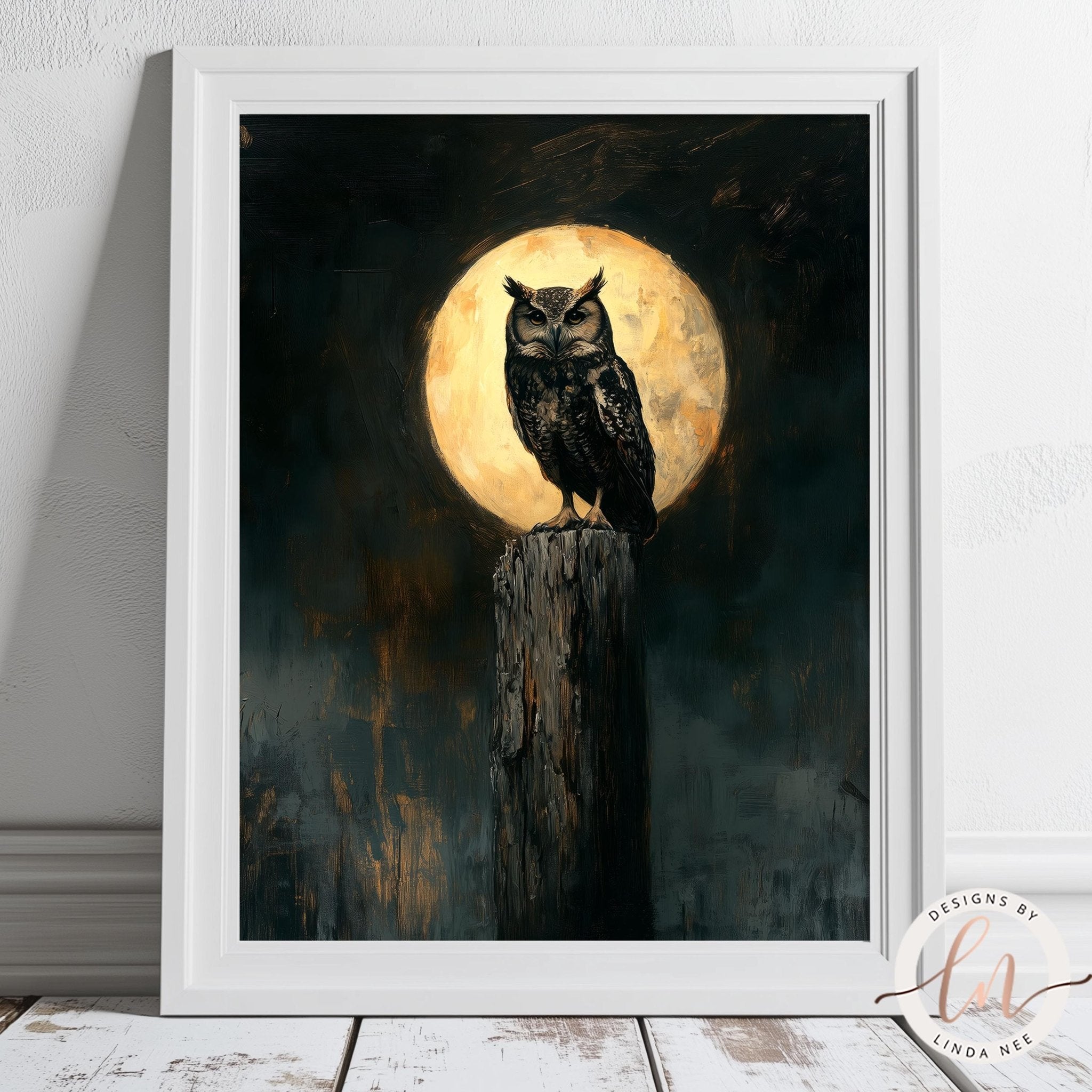 Gothic Owl Full Moon Art