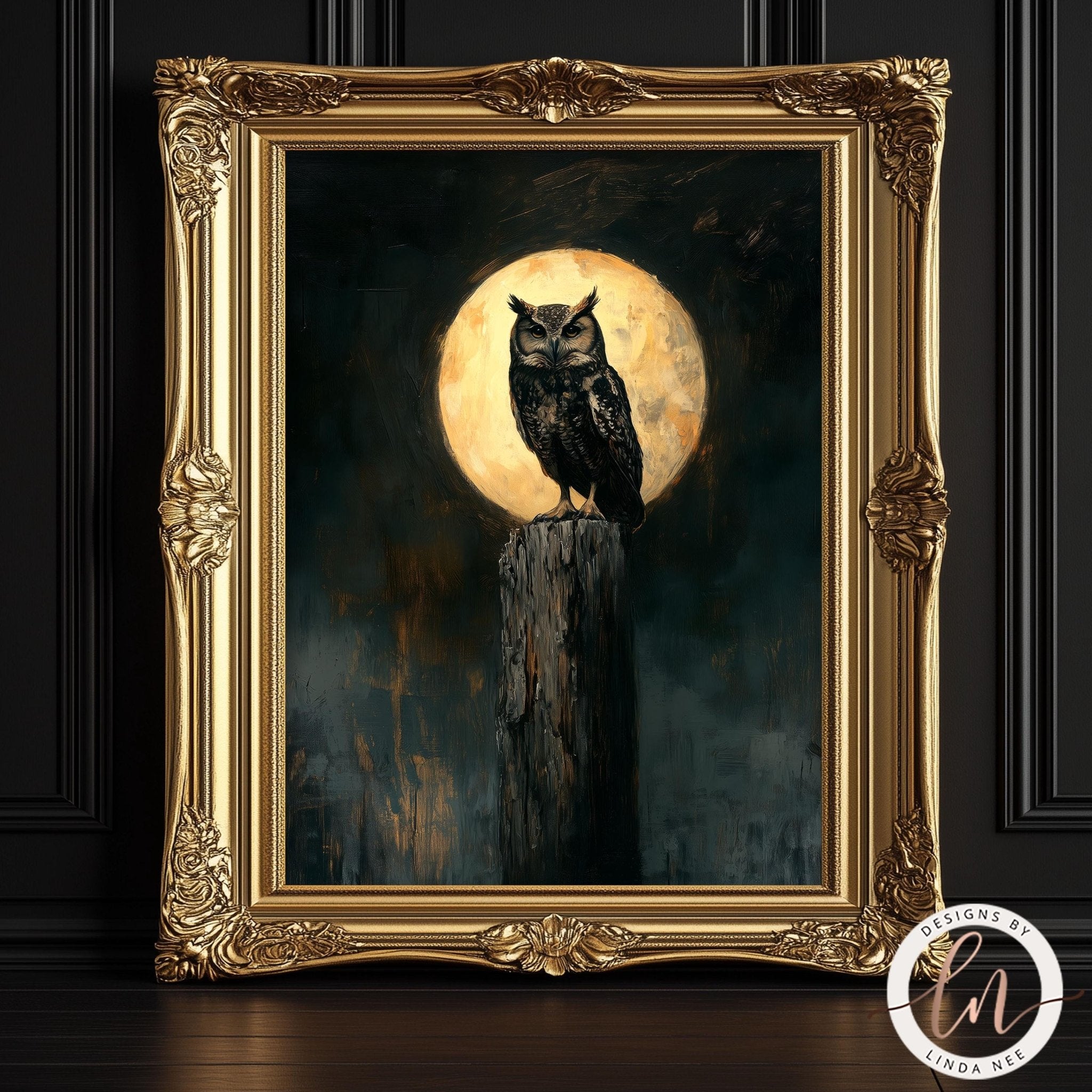 Gothic Owl Full Moon Art