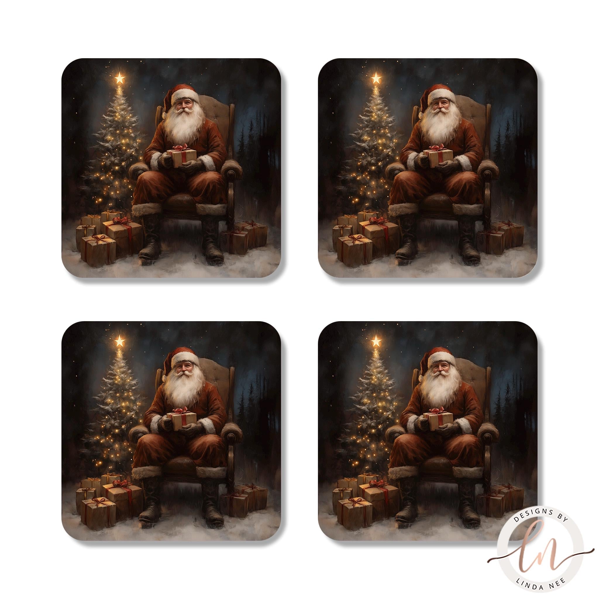 Gothic Santa Coasters Set - Dark Academia Christmas Art