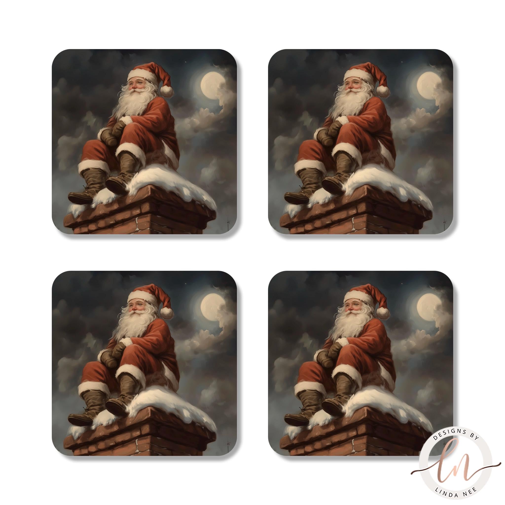 Gothic Santa Coasters Set - Dark Academia Christmas Art