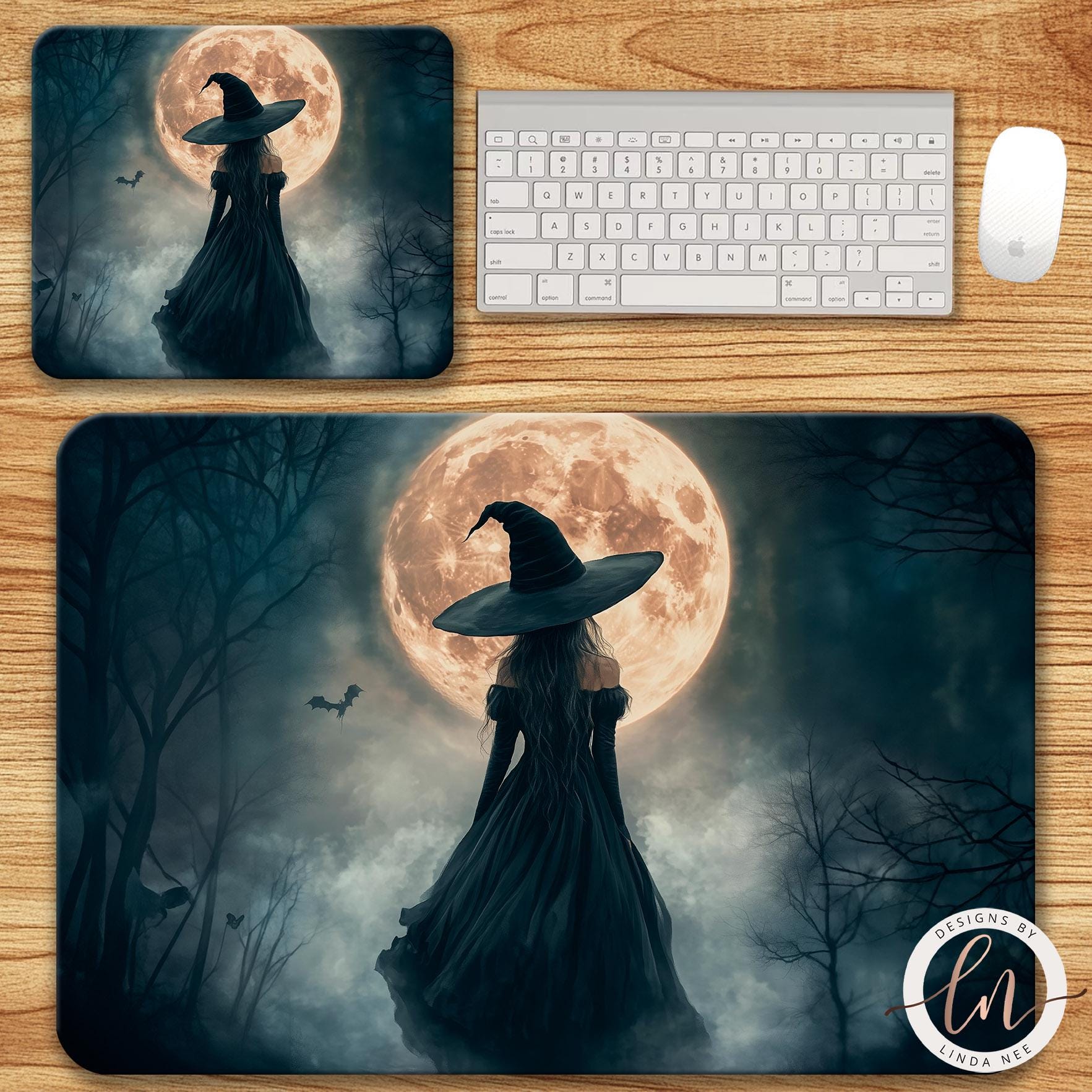 Gothic Witch Mousepad - Dark Academia Full Moon Art