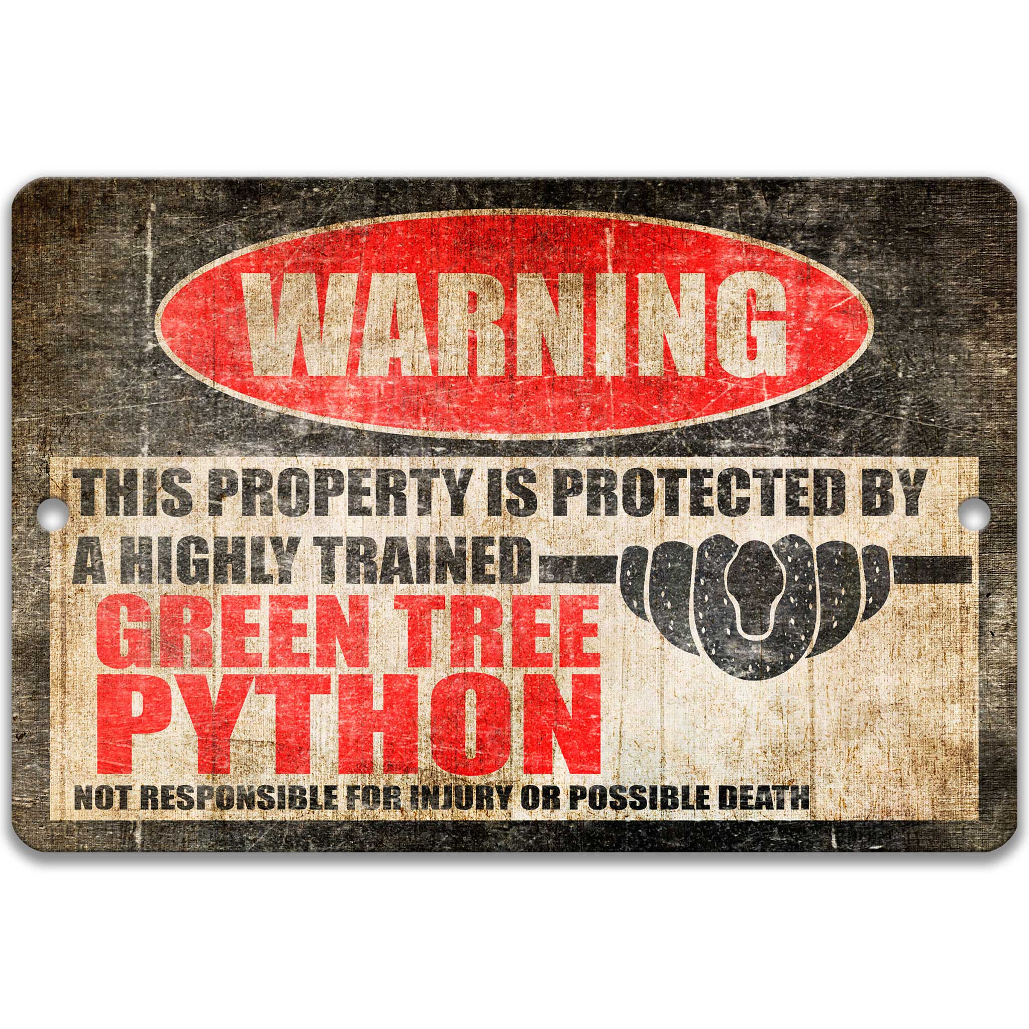 Green Tree Python Metal Warning Sign - Perfect Gift for Snake Lovers