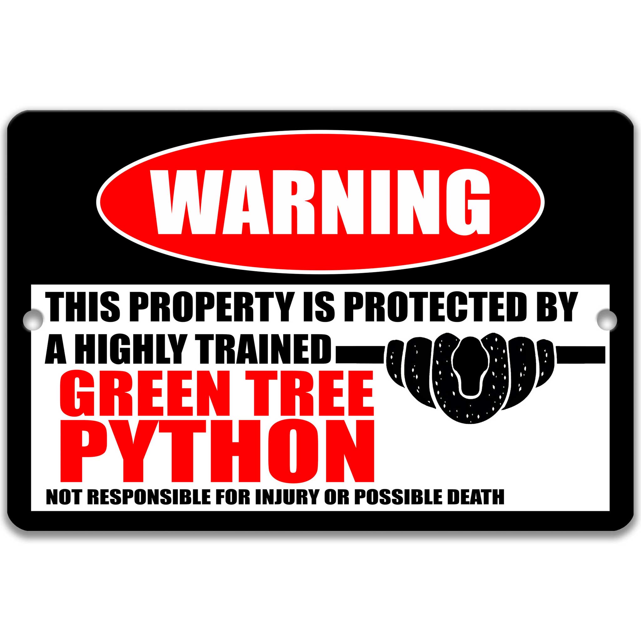 Green Tree Python Metal Warning Sign - Perfect Gift for Snake Lovers