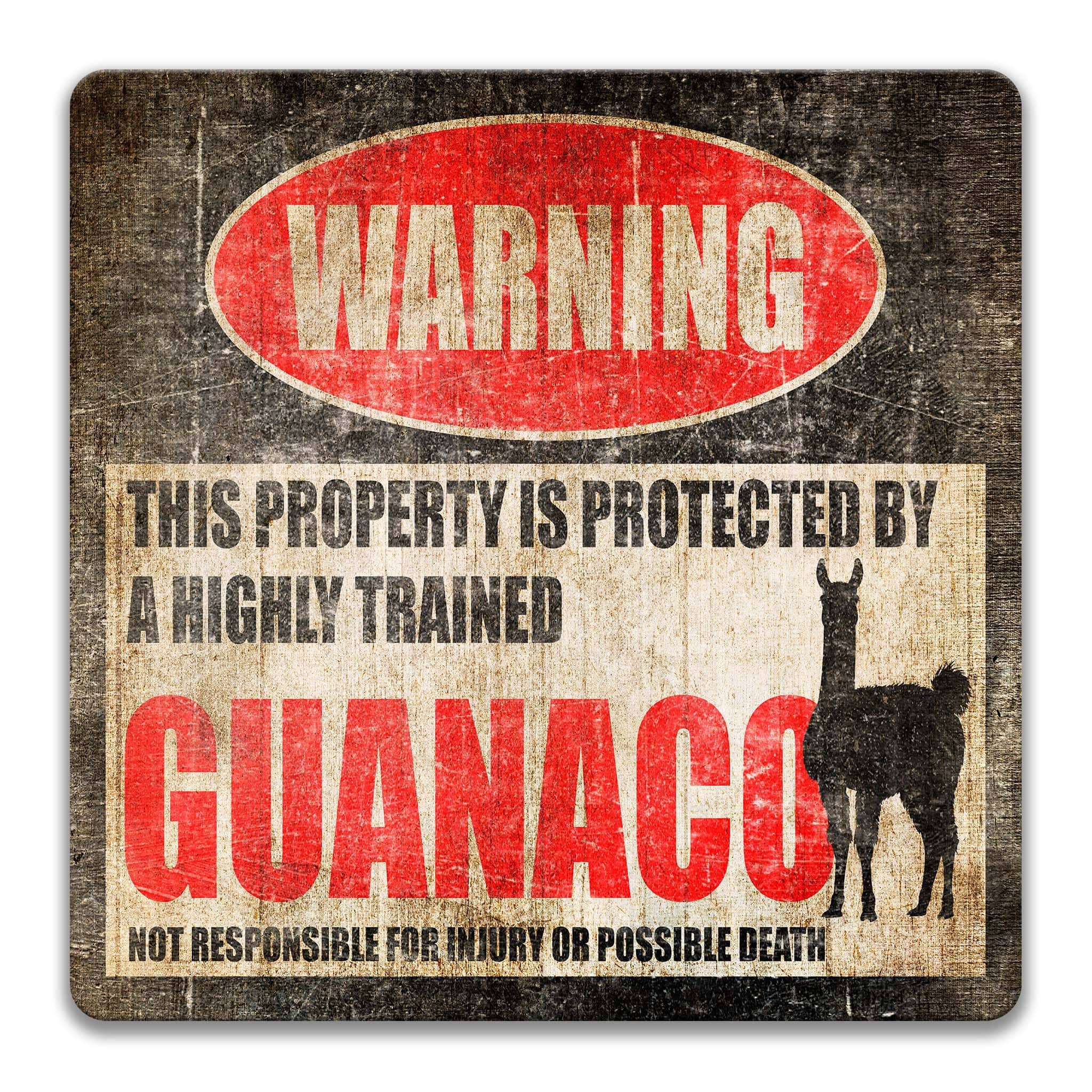 Guanaco Metal Sign, Guanaco Warning