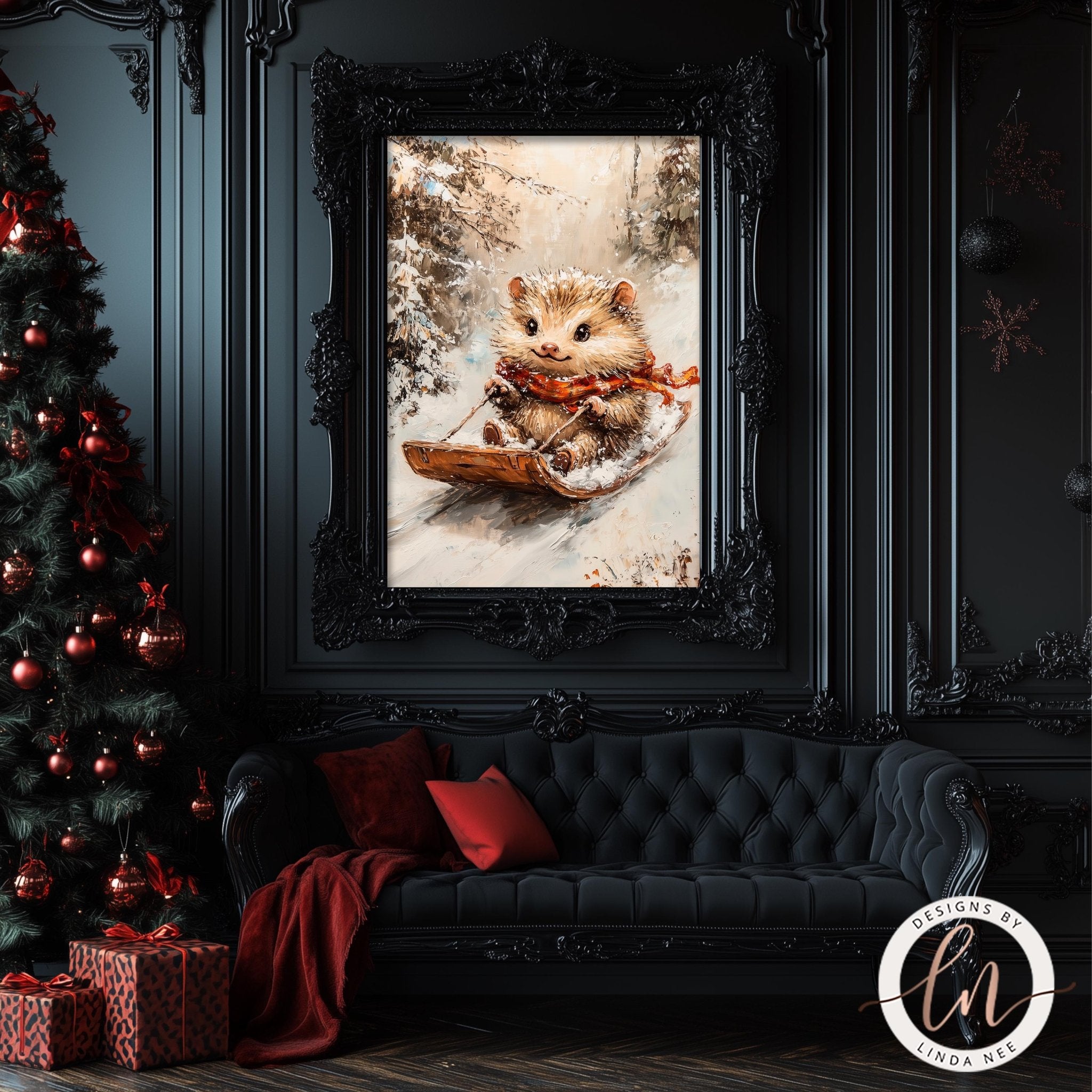 Hedgehog Sledding Winter Art - Metal & Fine Art Print