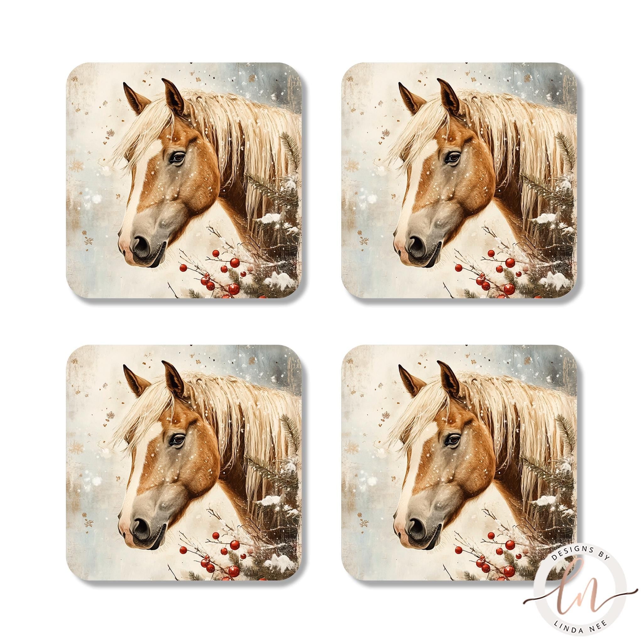 Horse Coasters Set - Cute Christmas Farm Animal Gift