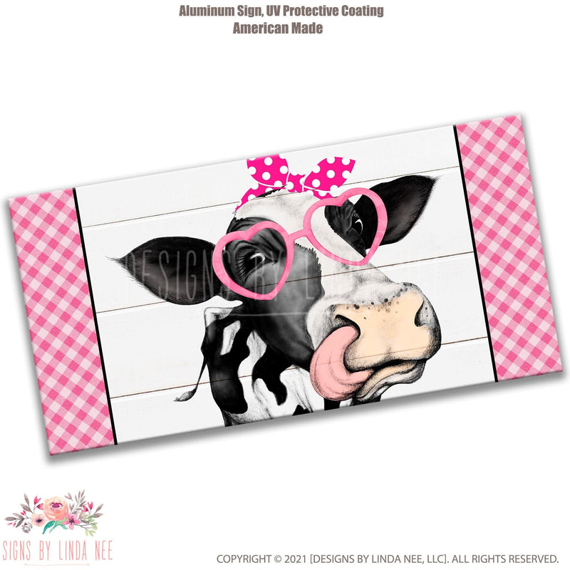 Cute Pink Heifer with Sunglasses Wreath Sign - Designs by Linda Nee