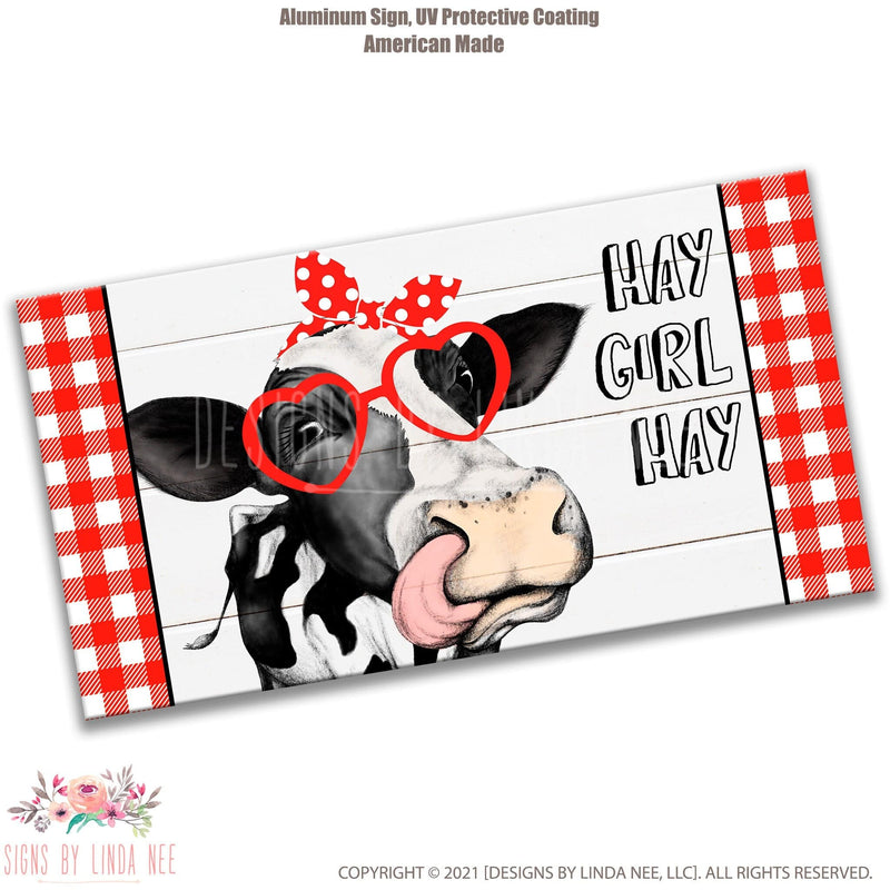 Hay Girl Hay Red Heifer with Sunglasses License Plate Sign - Designs by Linda Nee