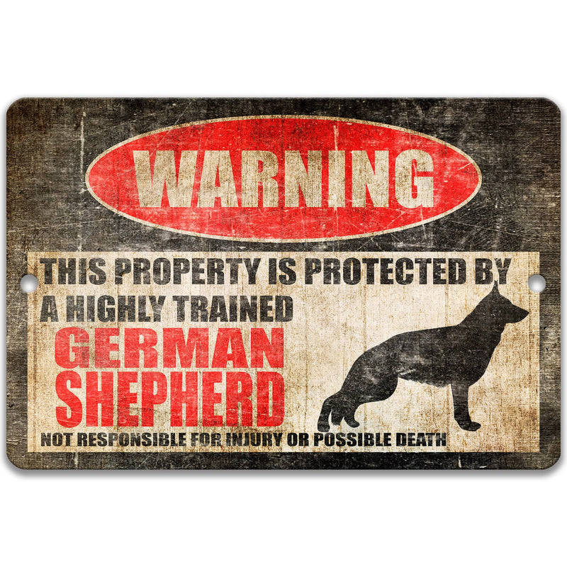 German Shepherd Dog Warning Sign - Property Protected by a Highly Trained Dog - Designs by Linda Nee