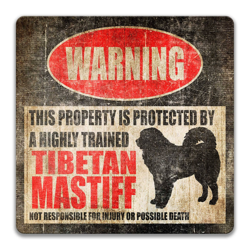 Tibetan Mastiff Dog Warning Sign - Property Protected by a Highly Trained Dog - Designs by Linda Nee