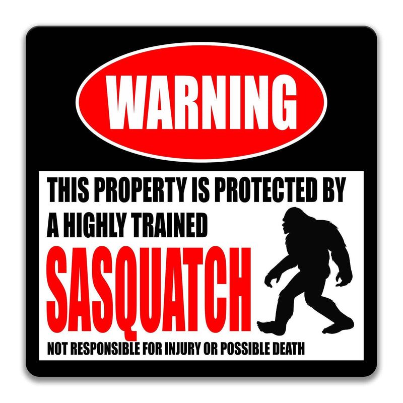 Sasquatch Metal Warning Sign - Funny Cryptozoological Decor - Designs by Linda Nee