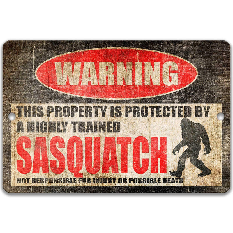 Sasquatch Metal Warning Sign - Funny Cryptozoological Decor - Designs by Linda Nee