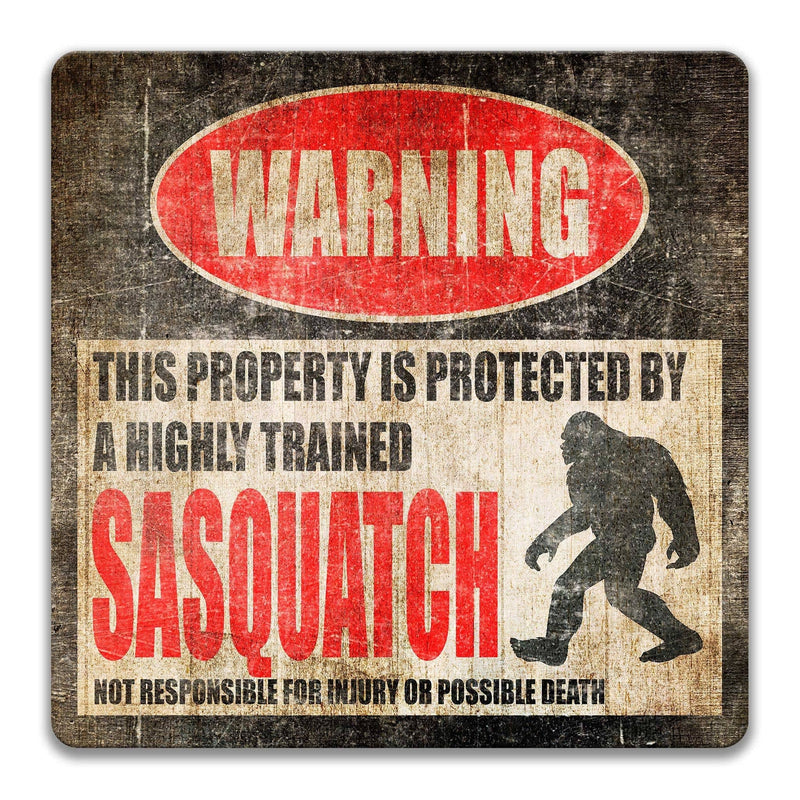 Sasquatch Metal Warning Sign - Funny Cryptozoological Decor - Designs by Linda Nee