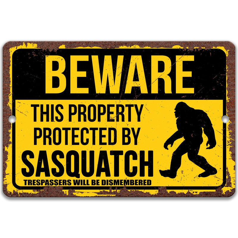 Beware This Property Protected by Sasquatch No Trespassing Metal Sign - Designs by Linda Nee