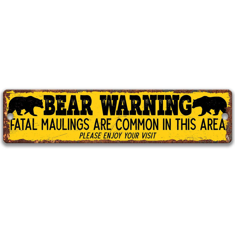 Bear Warning Funny Metal Sign, Rusty Metal Grizzly Bear Sign, Black Bear Sign, Brown Bear - Designs by Linda Nee