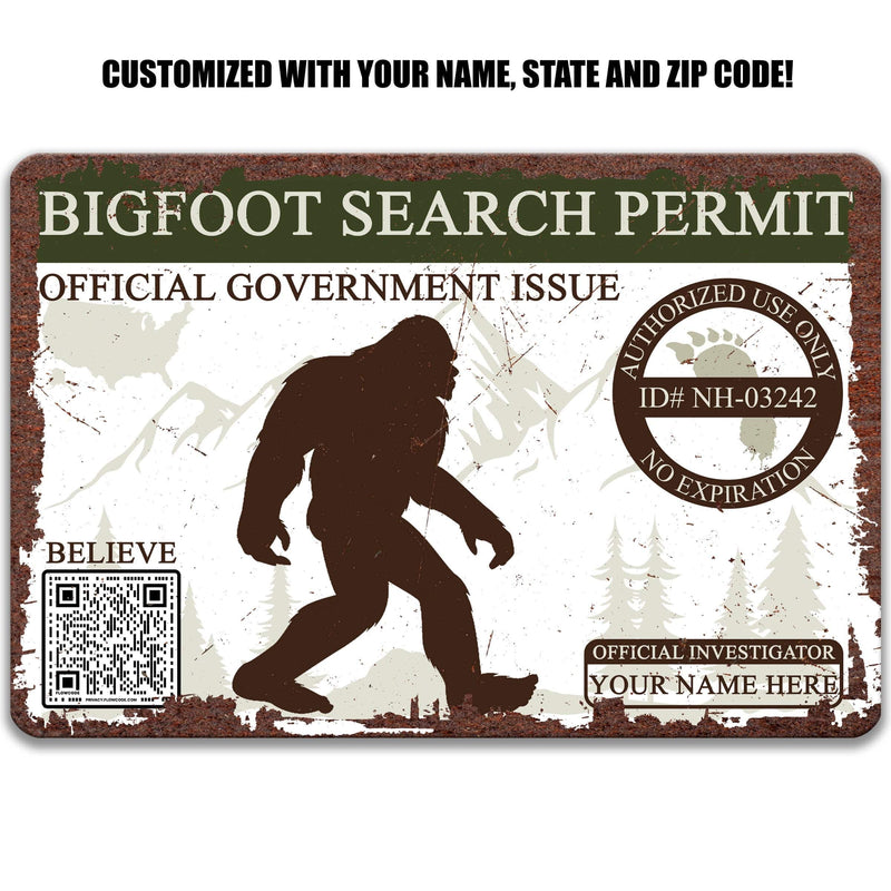 Bigfoot Search Permit Sign, Personalized Cryptid Sign, Cryptozoology Gift - Designs by Linda Nee