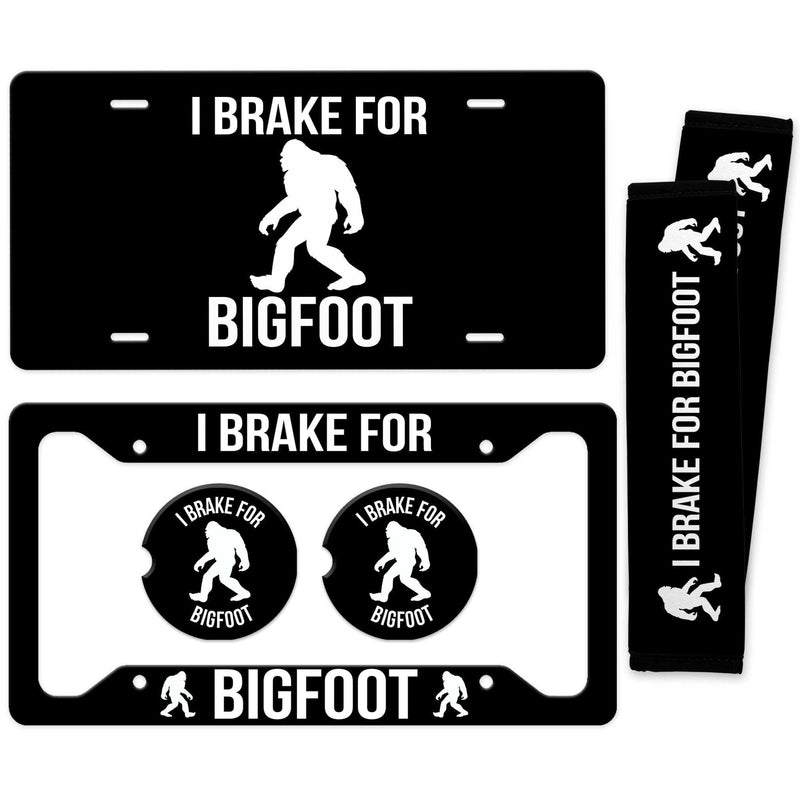 Bigfoot License Plate - I Break for Bigfoot License Plate Frame - Made in the USA - Bigfoot Car Tag - Designs by Linda Nee