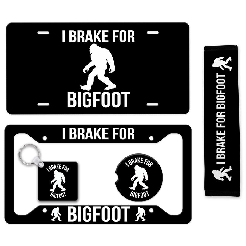 Bigfoot License Plate - I Break for Bigfoot License Plate Frame - Made in the USA - Bigfoot Car Tag - Designs by Linda Nee