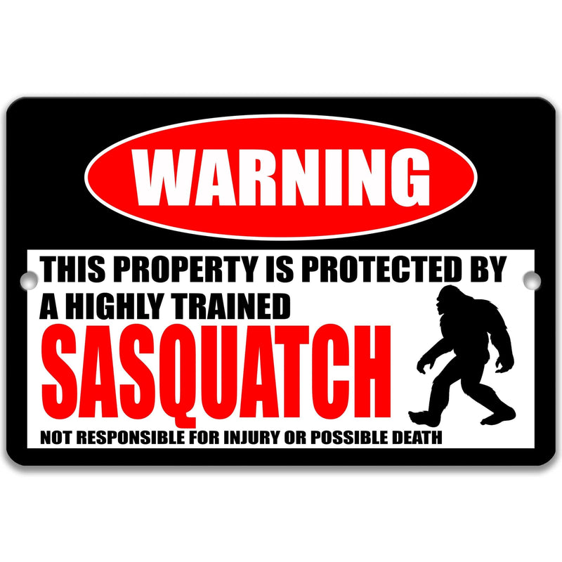 Sasquatch Metal Warning Sign - Funny Cryptozoological Decor - Designs by Linda Nee