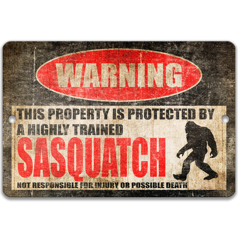 Sasquatch Metal Warning Sign - Funny Cryptozoological Decor - Designs by Linda Nee