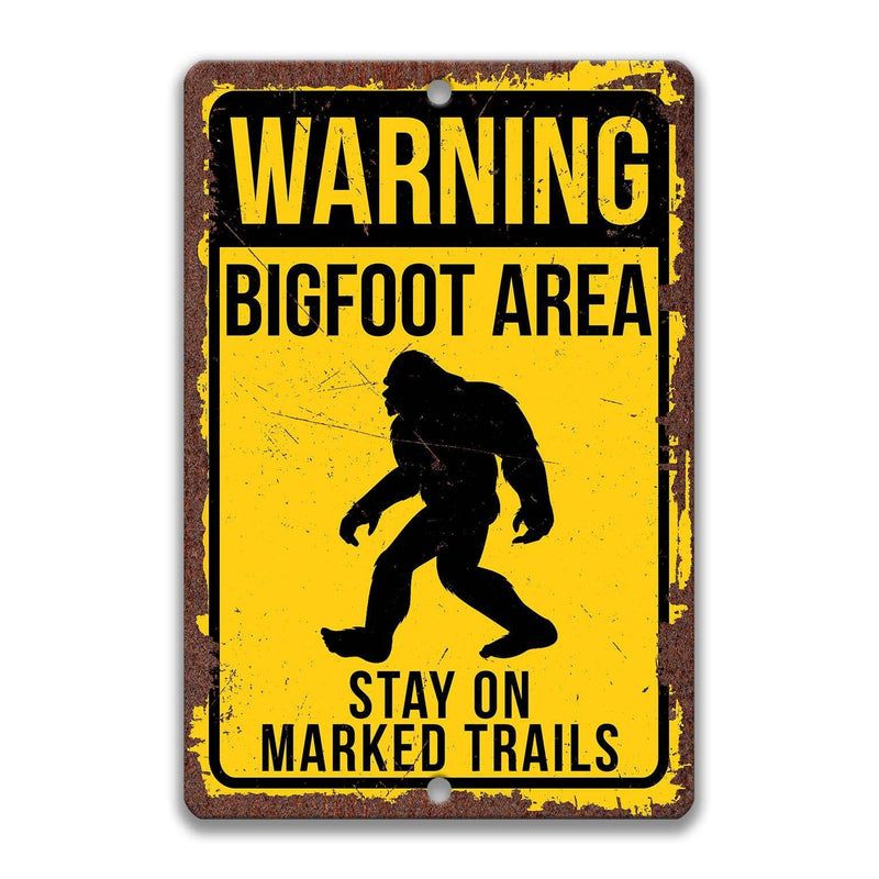 Warning Bigfoot Area Stay on Marked Trails Metal Sign - Designs by Linda Nee