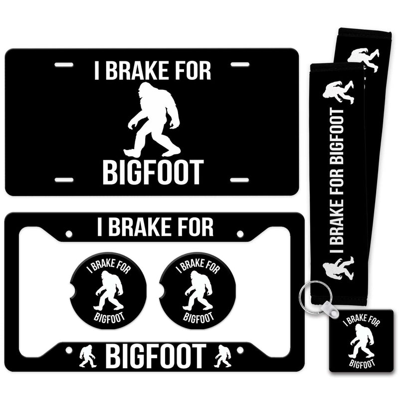 Bigfoot License Plate - I Break for Bigfoot License Plate Frame - Made in the USA - Bigfoot Car Tag - Designs by Linda Nee