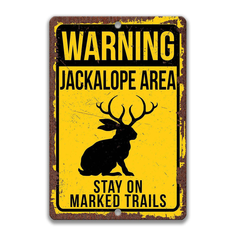 Warning Jackalope Area Stay on Marked Trails Metal Sign - Designs by Linda Nee