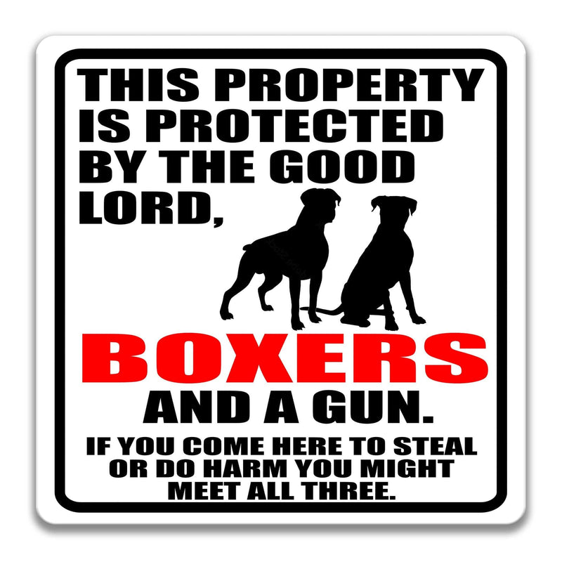 Property Protected by the Good Lord, Boxers, and a Gun Dog Sign - Designs by Linda Nee