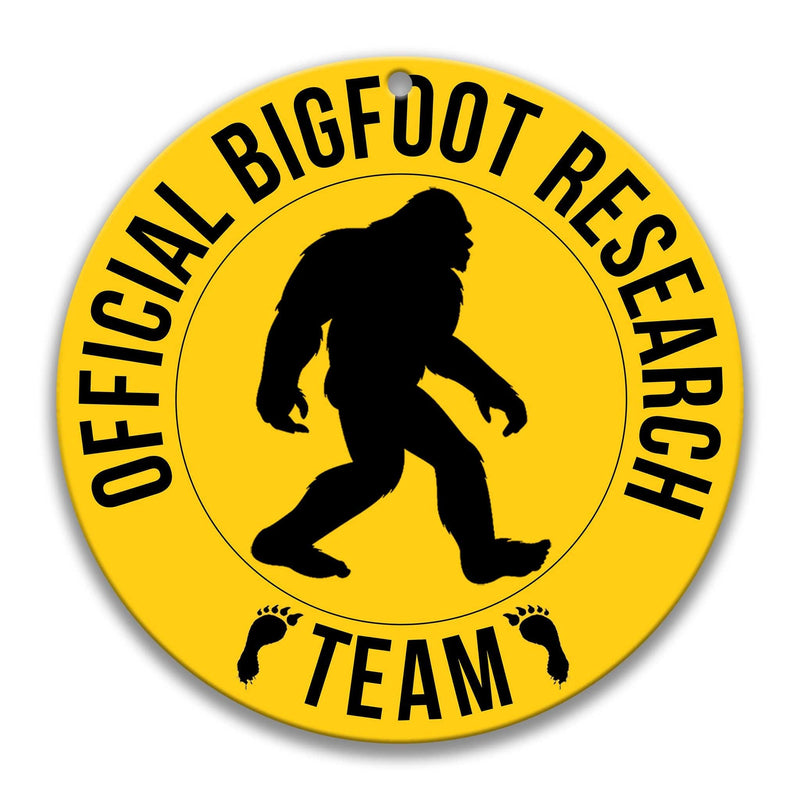 Official Bigfoot Research Team in Yellow Sasquatch Round Metal Sign - Designs by Linda Nee