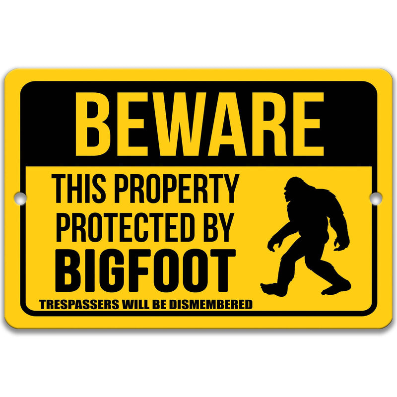 Beware This Property Protected by Bigfoot No Trespassing Metal Sign - Designs by Linda Nee