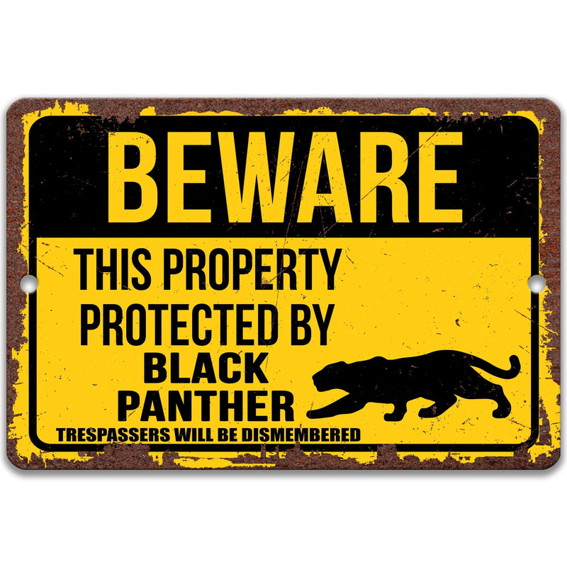 Beware This Property Protected by Black Panther No Trespassing Metal Sign - Designs by Linda Nee