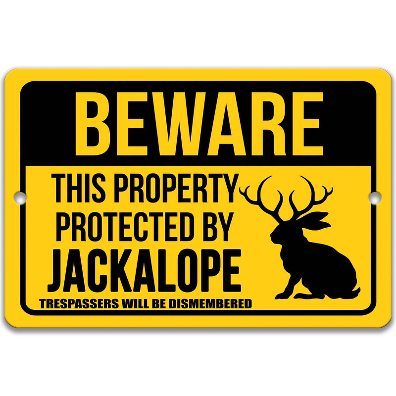 Beware This Property Protected by Jackalope No Trespassing Metal Sign - Designs by Linda Nee