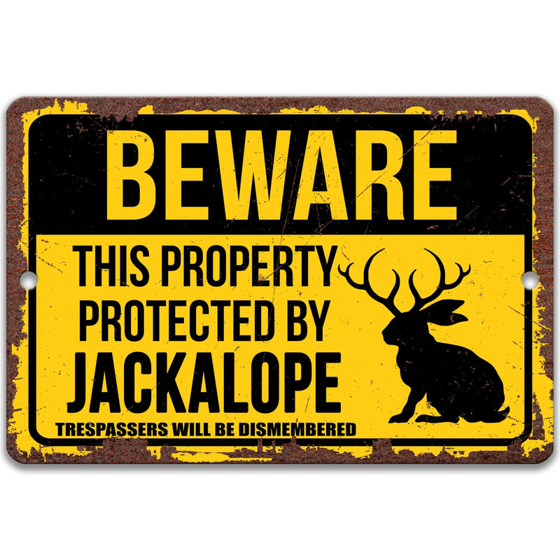 Beware This Property Protected by Jackalope No Trespassing Metal Sign - Designs by Linda Nee