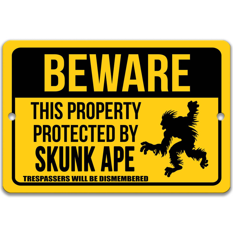 Beware This Property Protected by Skunk Ape No Trespassing Humorous Warning Metal Sign - Designs by Linda Nee