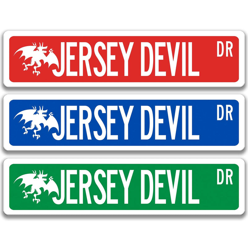 Jersey Devil with Silhouette Metal Street Sign - Designs by Linda Nee