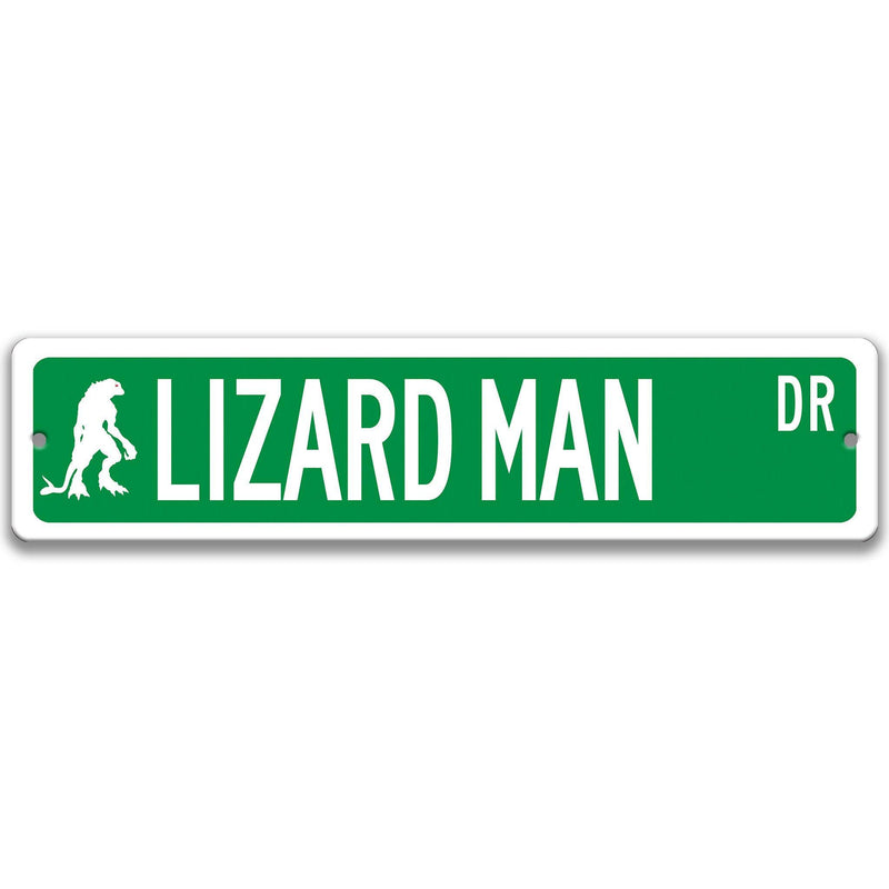 Lizard Man with Silhouette Metal Street Sign - Designs by Linda Nee