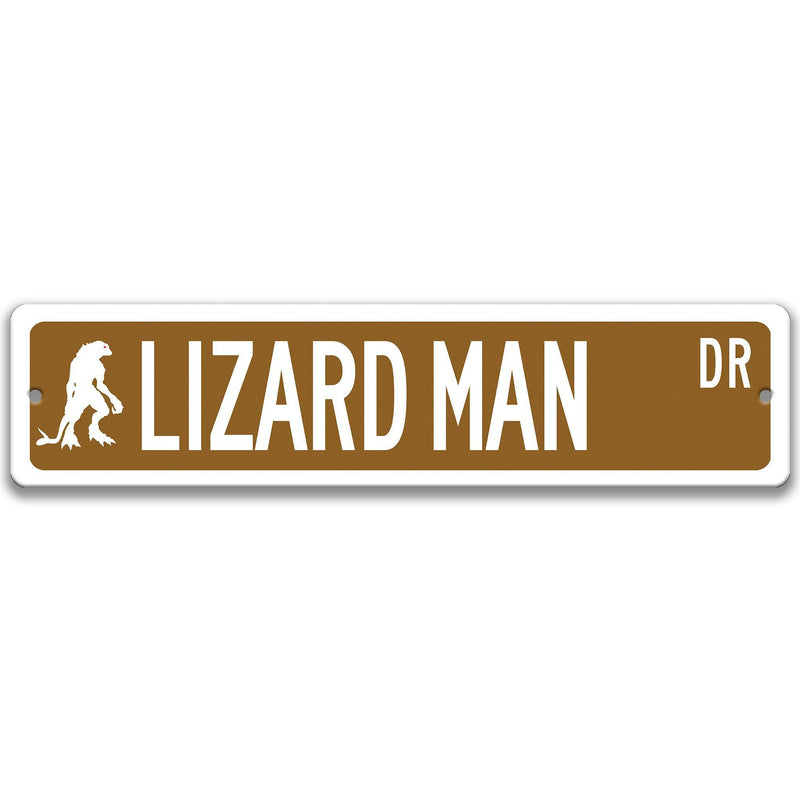 Lizard Man with Silhouette Metal Street Sign - Designs by Linda Nee