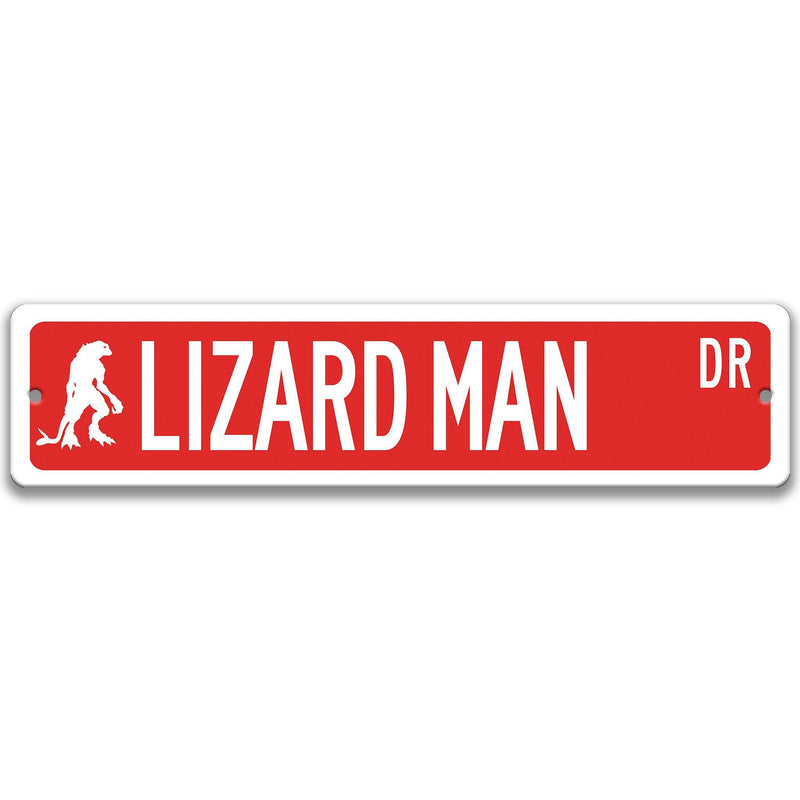 Lizard Man with Silhouette Metal Street Sign - Designs by Linda Nee